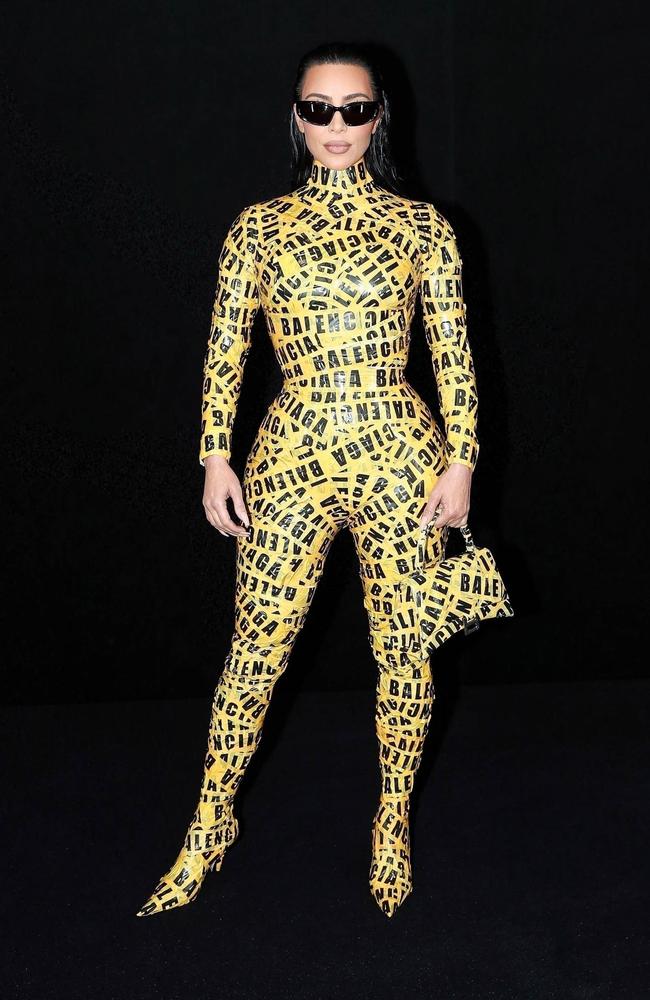 Kim Kardashian covered her body in Balenciaga tape for Paris Fashion Week on Sunday. Picture: Backgrid Australia