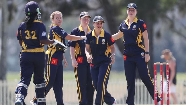 Central Coast celebrate wicket U19 Female Country Cricket Championships at Raymond Terrace Wednesday 27th September 2023 Picture: Sue Graham"