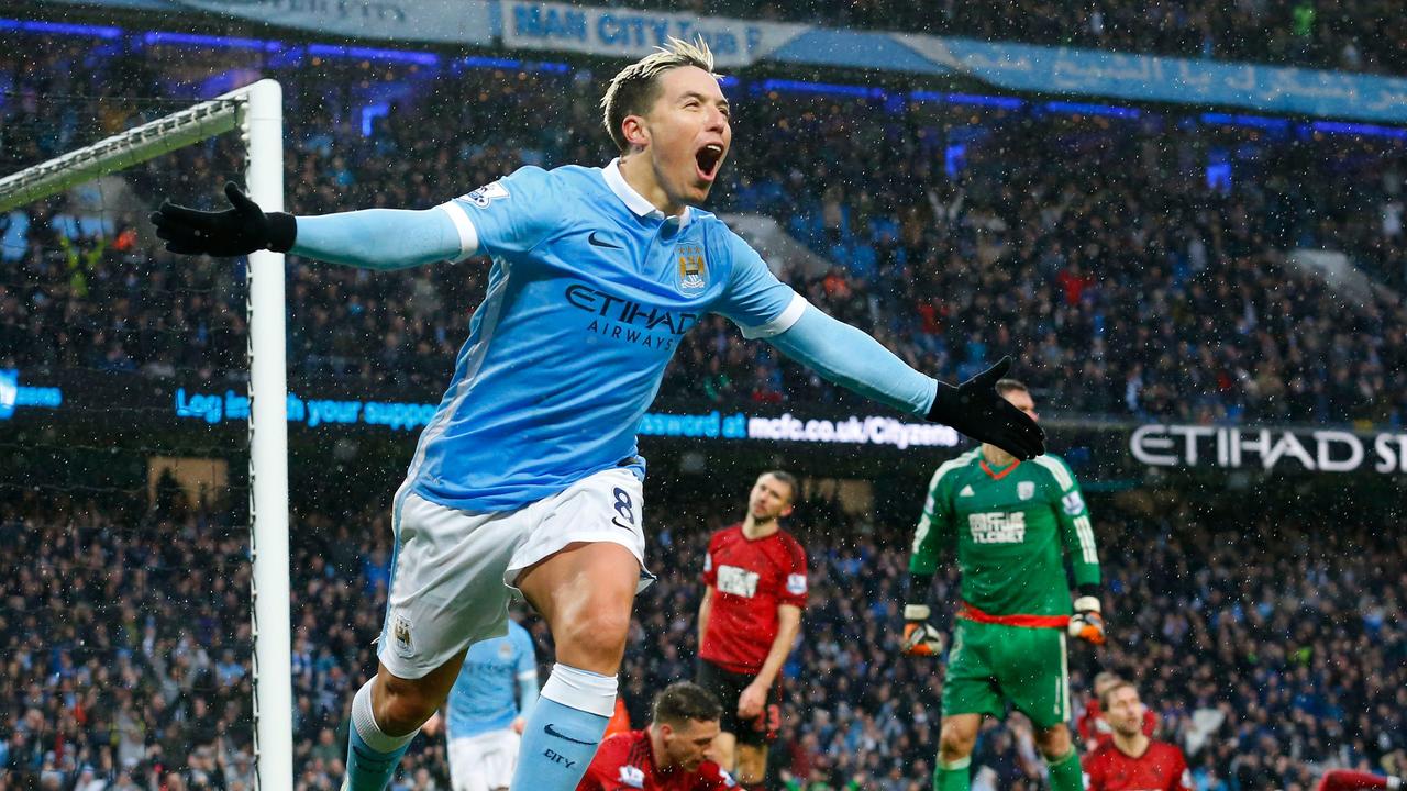 Then Manchester City star Samir Nasri celebrates a goal in 2016.