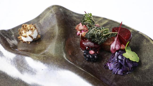 Father and Son: Wagyu, veal, brassica, beetroot, blackberry. Picture: AAP/Claudia Baxter