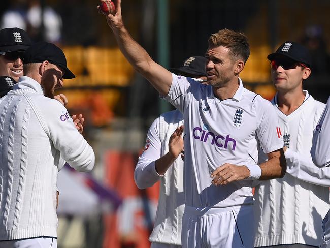 Anderson acknowledges the crowd after his 700th wicket in India earlier this year. Picture: Philip Brown/Popperfoto/Popperfoto via Getty Images