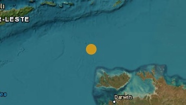 A 3.4 magnitude earthquake was recorded in the Timor Sea, about 280km from Darwin, in the early hours of Tuesday morning. Picture: Earthquakes@GA