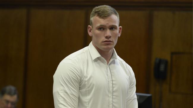 Pool photos show Australian Rugby player Matthew Lodge in court with his lawyer top Manhattan criminal lawyer Thomas Rotko. Picture: Alex Towle