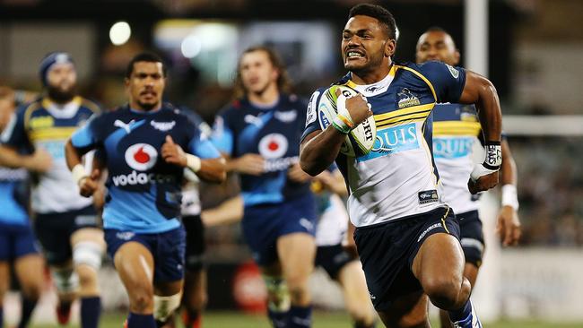 CANBERRA, AUSTRALIA - MAY 29: Henry Speight of the Brumbies runs away to score a try during the round 16 Super Rugby match between the Brumbies and the Bulls at GIO Stadium on May 29, 2015 in Canberra, Australia. (Photo by Stefan Postles/Getty Images)