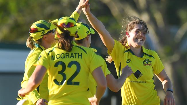 Annabel Sutherland could make her Test debut after three wickets in the third ODI. Picture: Albert Perez / Getty Images