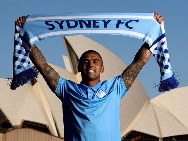 SYDNEY, AUSTRALIA - SEPTEMBER 02: New Sydney FC signing Douglas Costa poses for a portrait during a Sydney FC A-League Media Opportunity at Hickson Road Reserve on September 02, 2024 in Sydney, Australia. (Photo by Brendon Thorne/Getty Images)