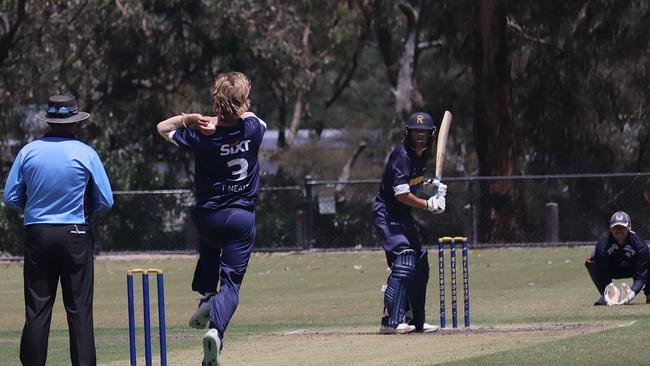 Tom Neate, bowling against Ringwood, has been a bright spot for the Cats so far this summer. Picture: Carey Neate.