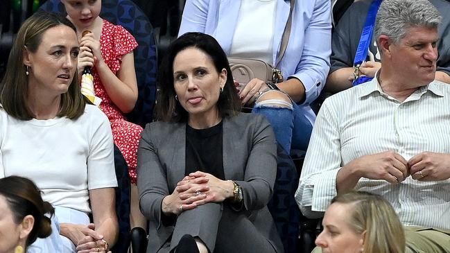 Netball Australia chief executive Kelly Ryan watches the enthralling Constellation Cup showdown. Picture: Bradley Kanaris/Getty Images