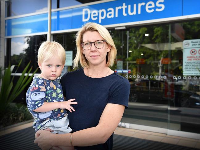 Mareike Crawford and her family were left grounded at Sunshine Coast Airport. Picture: Patrick Woods.