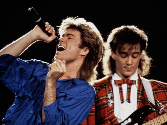 George Michael and Andrew Ridgeley of Wham! performing in Japan in January 1985. Picture: Getty