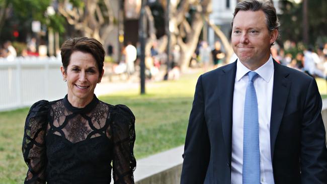 Jayne Hrdlicka (black dress) with her partner attending Alan Joyce's wedding to his partner Shane Lloyd. Photographer: Adam Yip