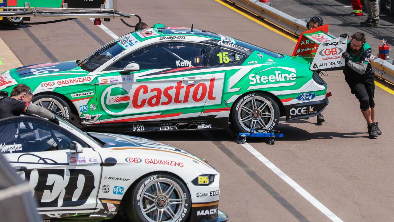 Pitlane action at the Darwin Supercars at Hidden Valley. Picture: GLENN CAMPBELL