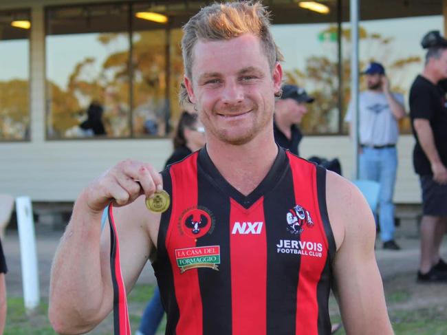 Jervois' Ben Hansen has starred up front this season and sits among the RMFL's top 40 players. Picture: Jervois Bluds Football Club