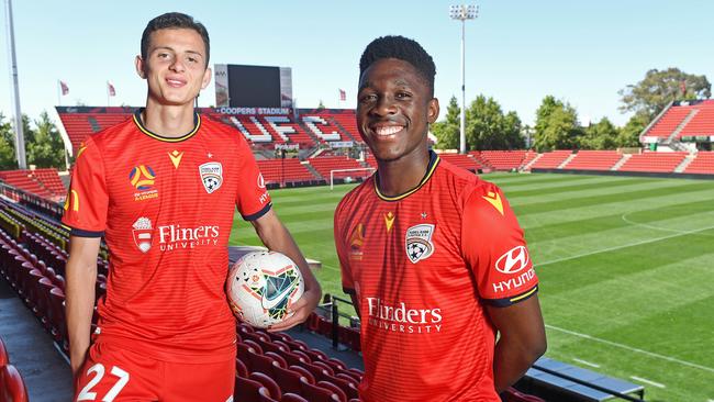 Adelaide United teenage talents Louis D’Arrigo and Al Hassan Toure have signed long-term senior contracts with the Reds. Picture: Tom Huntley