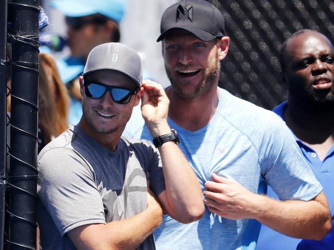 Lleyton Hewitt and Sam Groth at Melbourne Park. Picture: Michael Klein