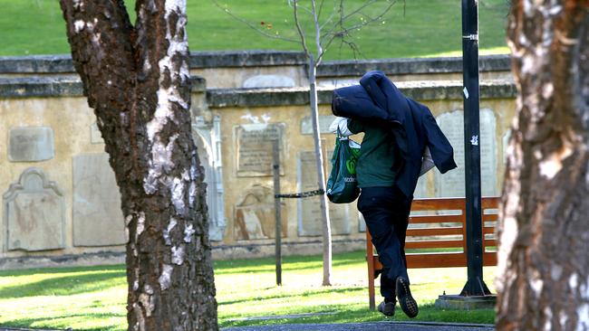 David William Michaelson leaves the Supreme Court in Hobart after sentencing.