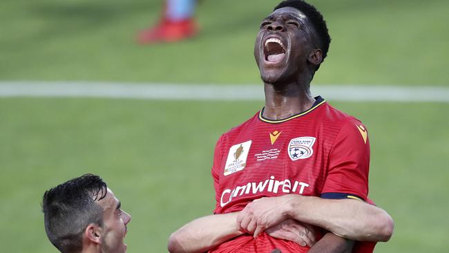 Al Hassan Toure celebrates his goal in the first half of the FFA Cup final. Picture: Sarah Reed