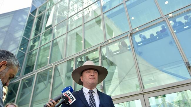 Barnaby Joyce speaks to the press. Picture: Michael Masters