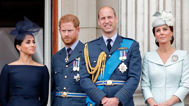 Prince Harry has claimed the ‘fab four’: he and wife Meghan Markle with Prince William and Kate Middleton never got along. They are pictured here together on the balcony of Buckingham Palace on July 10 in 2018. Picture: Getty Images