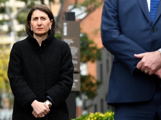 NSW Premier Gladys Berejiklian is seen during a press conference in Sydney, Friday, May 22, 2020. From June 1, pubs and restaurants across NSW will be permitted to host 50 patrons at once, with strict social distancing guidelines in place to ensure the continuing reduction of COVID-19 cases. (AAP Image/Bianca De Marchi) NO ARCHIVING