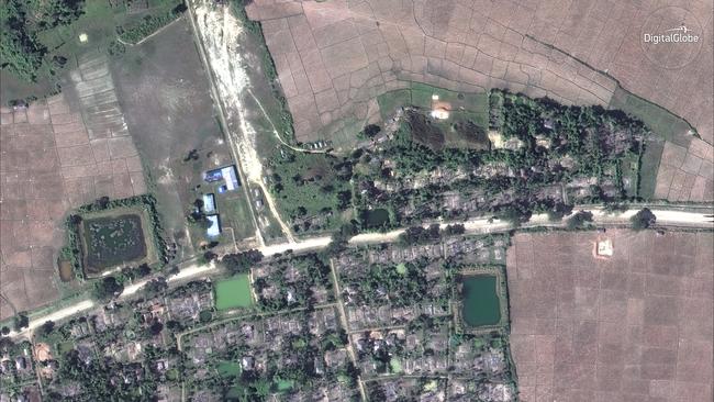 The village of Gu Dar Pyin, Myanmar. Five previously unreported mass graves have been identified in the area. Picture: DigitalGlobe via AP