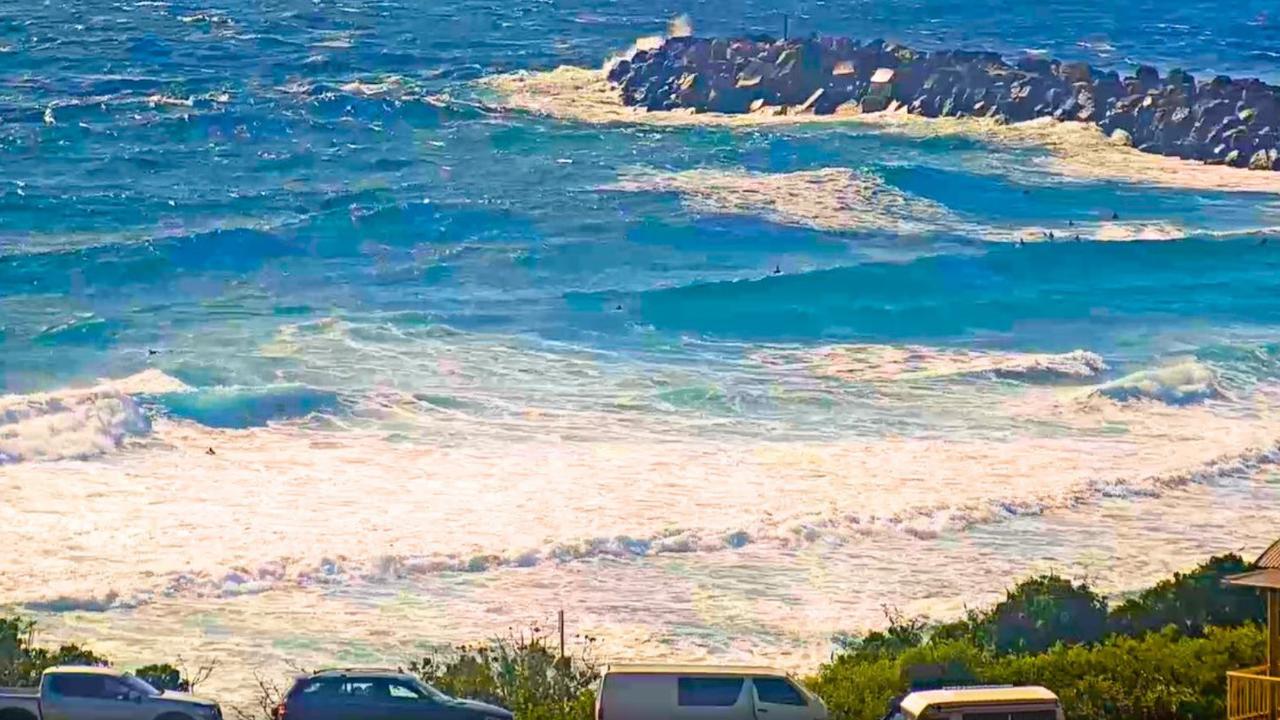 The rough seas did not deter many surfers at this popular spot at Duranbah om Saturday morning. Picture: SurfCam