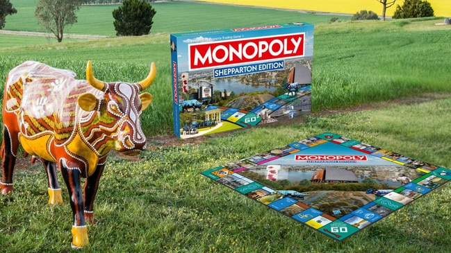 The Monopoly Shepparton Edition features a property space and card with the town’s iconic Moooving Art Cows.