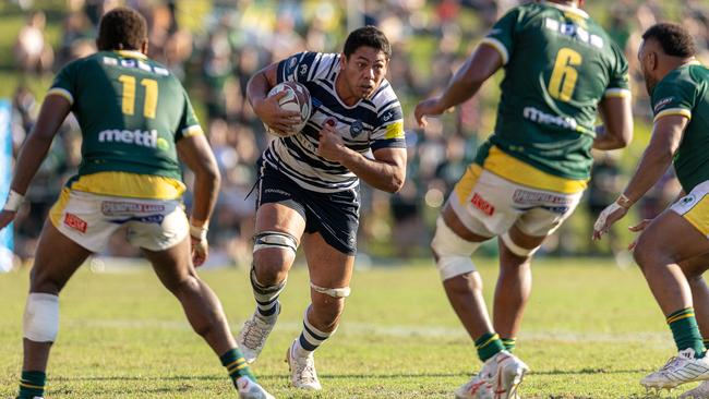 Action from the Hospital Cup grand final between Brothers and Wests. Picture credit: QRU Media/ Erick Lucero.