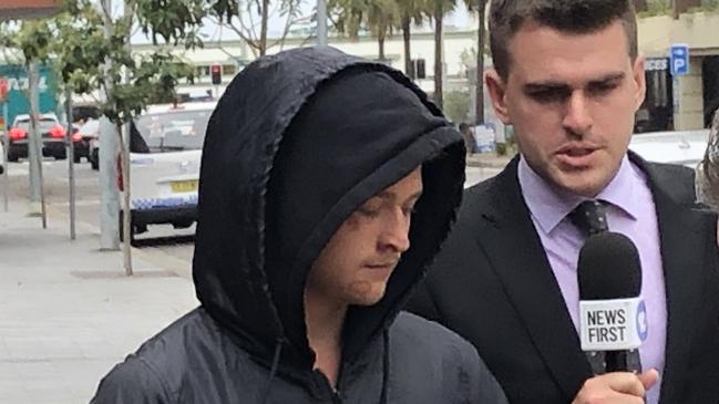 Lincoln Mobbs, 18, of Baulkham Hills, leaving Manly police station after he was granted bail in Manly Local Court on a string of charged linked to a drink driving "burnout" and crash at Wheeler Heights on Sunday night. Picture: Jim O'Rourke