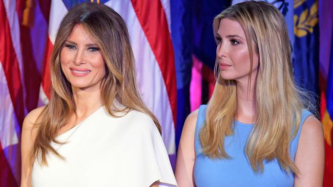 Melania and Ivanka Trump look on Trump gives his victory speech. Picture: AFP / Jim Watson