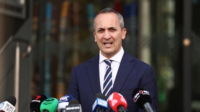 NRL CEO Andrew Abdo speaks to the media. Picture: Getty