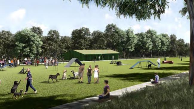 An artist impression of ‘The Paddock - Canine Area’ in the Castle Hill Showground master plan. Picture: Mcgregor Coxall