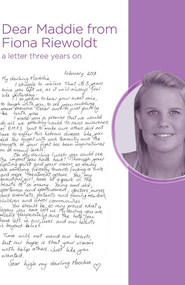 The letter written by Fiona Riewoldt to her daughter Maddie Riewoldt