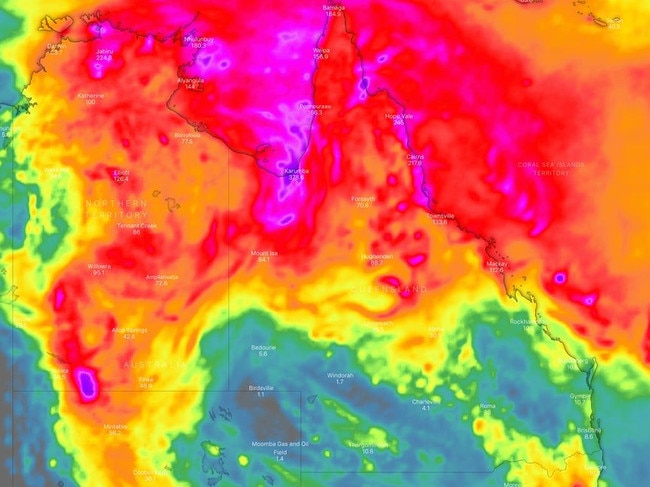 The 10 day rainfall outlook in Australia. Picture: Windy via Thomas Hinterdorfer: Extreme Weather Chaser