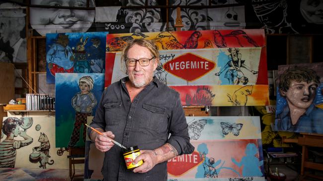 Artist David Bromley has created a new label for Vegemite's 95th anniversary. Picture- Nicole Cleary