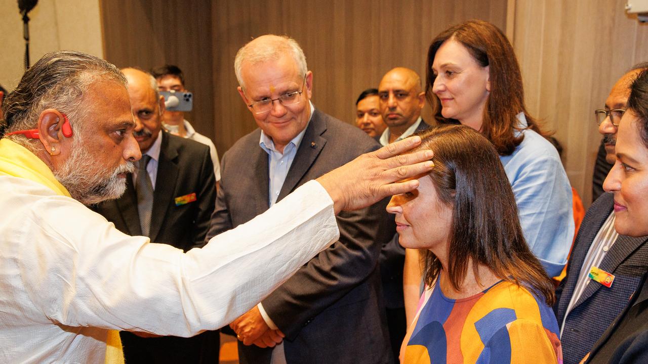 Scott Morrison watches at the Hindu event. Picture: Jason Edwards