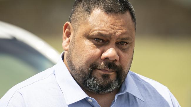 Jury visit to various sites in relation to the Robert Sabeckis murder at Gull Rock car park - the alleged killer, Paul Beveridge Maroroa (light blue shirt) surrounded by security and legal representatives at Gull Rock car park, Tuesday November 12, 2019 - pic AAP/MIKE BURTON