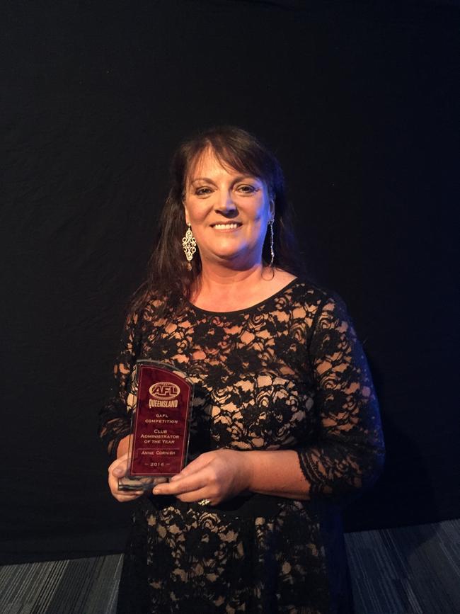 Palm Beach-Currumbin secretary Anne Cornish after winning AFLQ’s administrator of the year award.