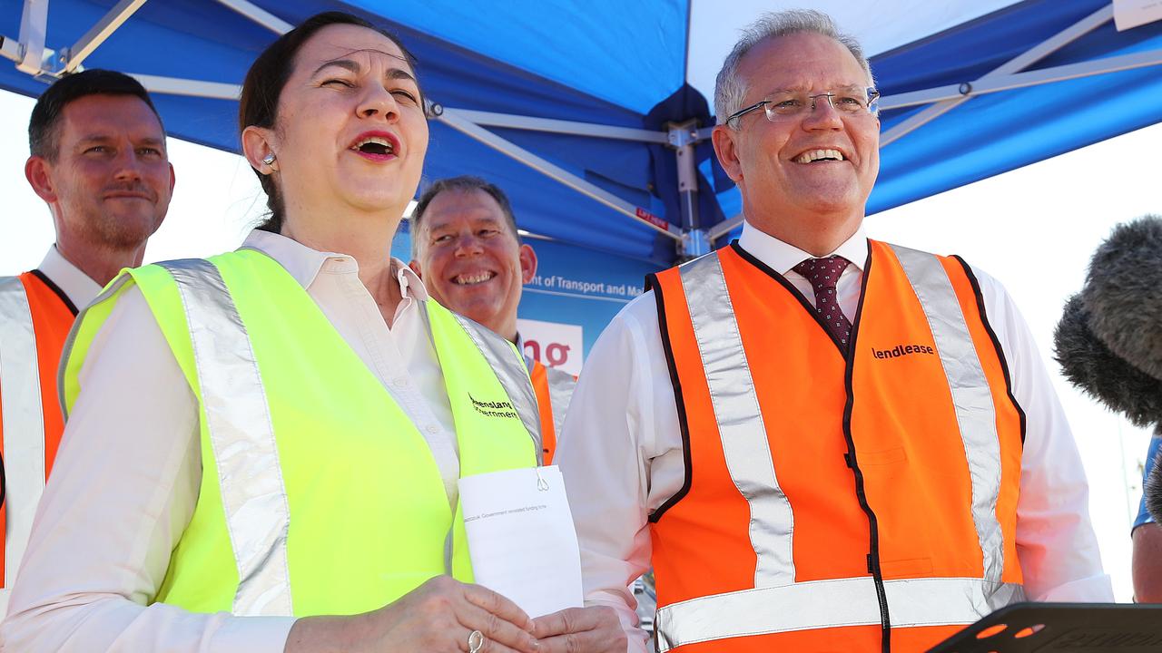 How good is Queensland: Premier Annastacia Palaszczuk and Prime Minister Scott Morrison. Picture: AAP Image/Jono Searle