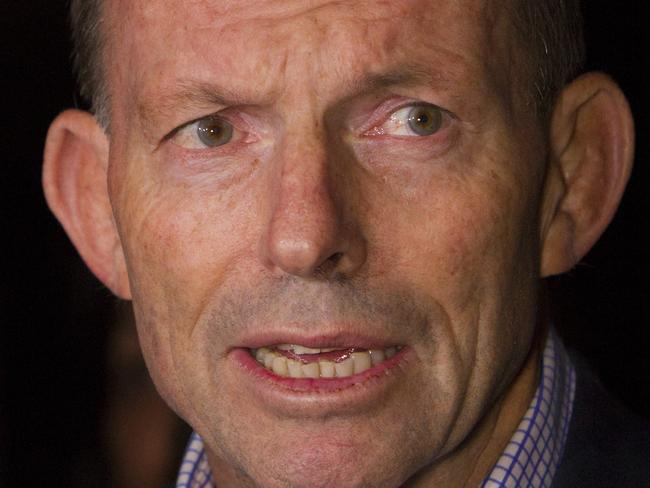 23/07/2017: Tony Abbott speaks to the media after NSW Liberals endorsed The Warringah Motion at the Liberal Convention in Rosehill Racecourse on Sunday. Hollie Adams/The Australian