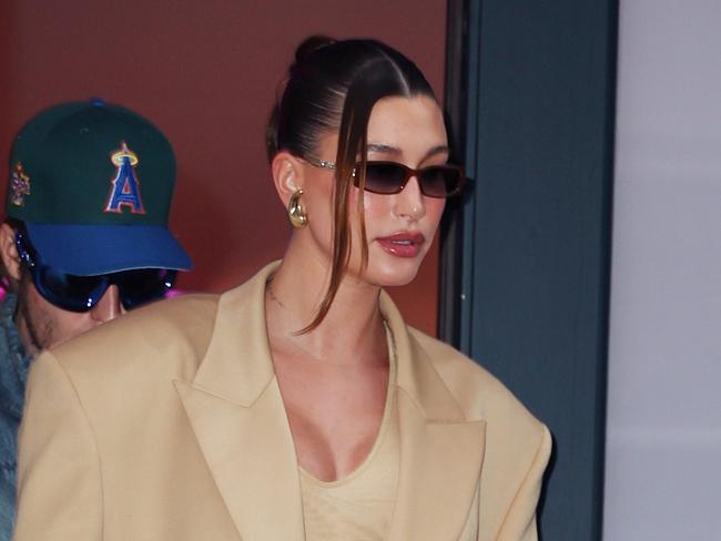 NEW YORK, NY - JUNE 23: Hailey Bieber and Justin Bieber are seen together leaving her 'Rhode' pop up on June 23, 2024 in New York, New York. (Photo by MEGA/GC Images)