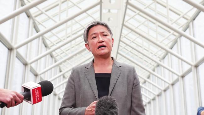 Penny Wong speaks about Nicolle Flint at Parliament House, Canberra this morning. Picture: NCA NewsWire / Gary Ramage