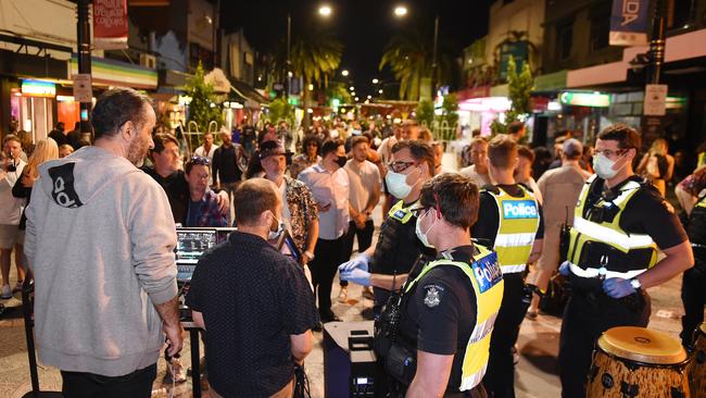 Police shut down the illegal street party. Picture: Josie Hayden