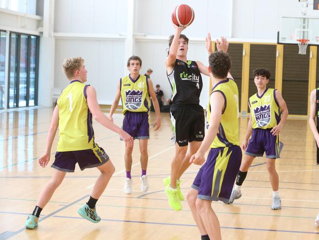 Basketball QLD U18's State Championships 2024 semi-finals day. Div 5 and 6. Yellow South Burnett vs. Sunshine Coast Rip City. 13 January 2024 Carrara Picture by Richard Gosling