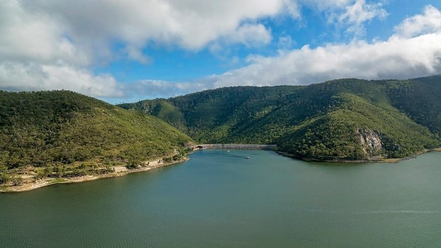 Eungella Dam holds approximately 112 GL and is over 850 ha.