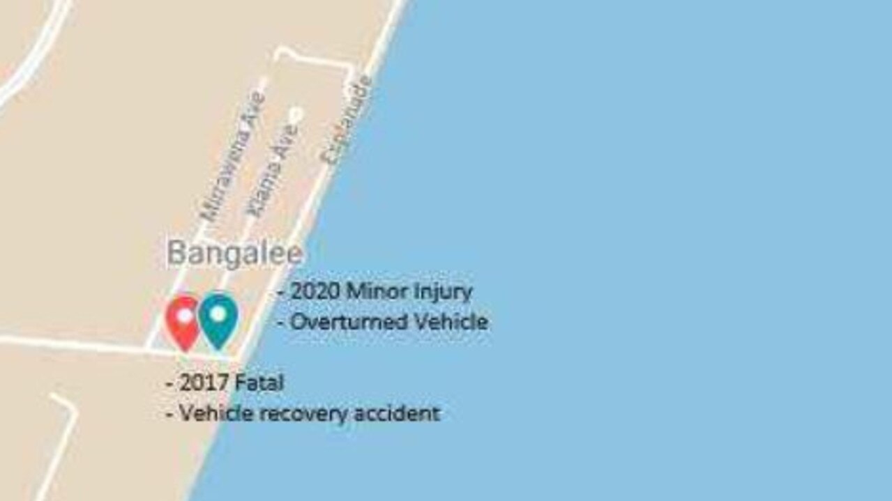 MAP 2 - Notable vehicle accidents on Farnborough Beach at the Bangalee access ramp (2017 to 2022). Source: Livingstone Shire Council.