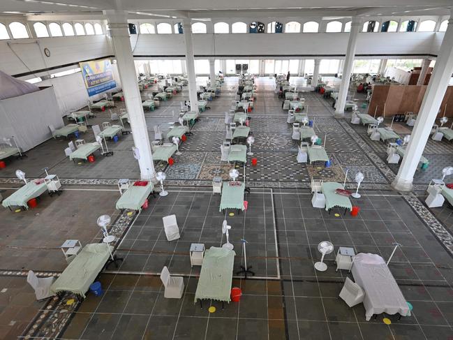 A general view shows a space with 250 beds converted into a COVID-19 care centre at a Gurudwara (Sikh temple) in New Delhi. Picture: AFP