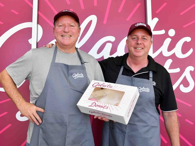 Galactic Donuts founders Tom Potter and Warwick Jones at their Camoundra store. Picture: Patrick Woods.