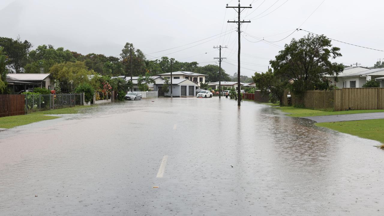 Flood waters in Campbell Street, after heavy rain caused flooding to some areas in Gordonvale. Picture: Brendan Radke