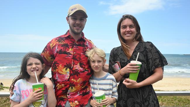 Summer, 9, Brodey, Lukah, 9 and Marie Sheppard at the Mooloolaba Foreshore Festival. Picture: Tegan Annett